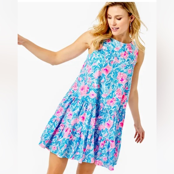 Lilly Pulitzer Dresses & Skirts - Lilly Pulitzer Trina Dress Size Medium in Bondi Blue My Little Peony